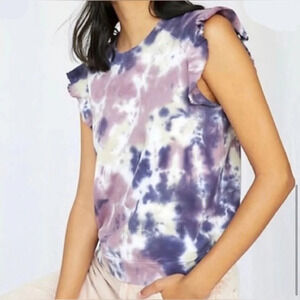 T.La ANTHROPOLOGIE TIE DYE RUFFLED SWEATSHIRT TANK size XS NWT